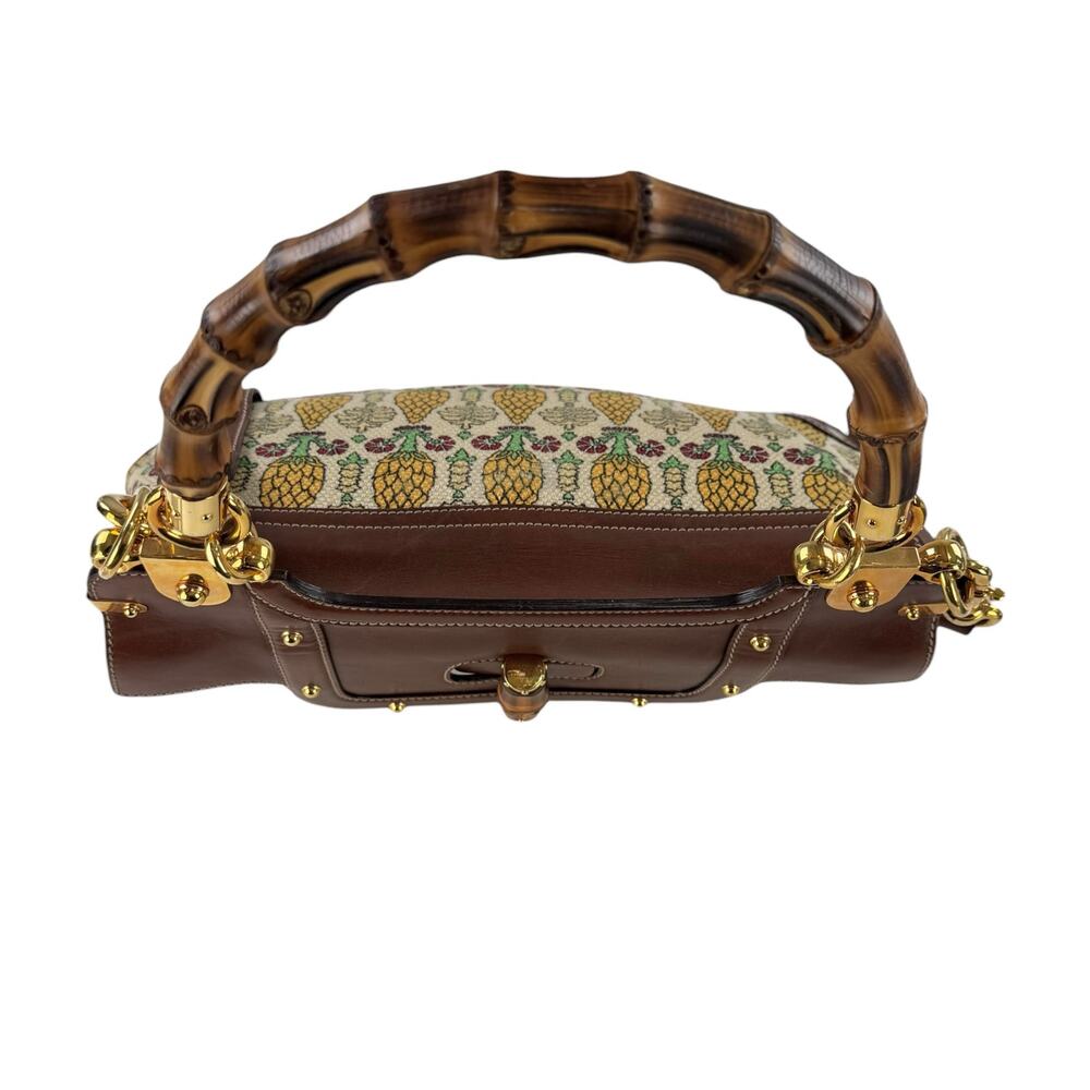 Gucci Brown Leather & Multicolor Tapestry Bamboo-Handle Shoulder Bag - Picture 6 of 16